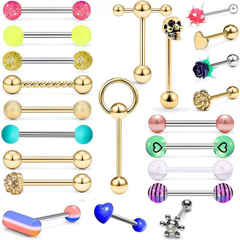 Stainless Steel Tongue Ring Puncture Jewelry With Crown And Star Pattern Electroplating Style - Image 3