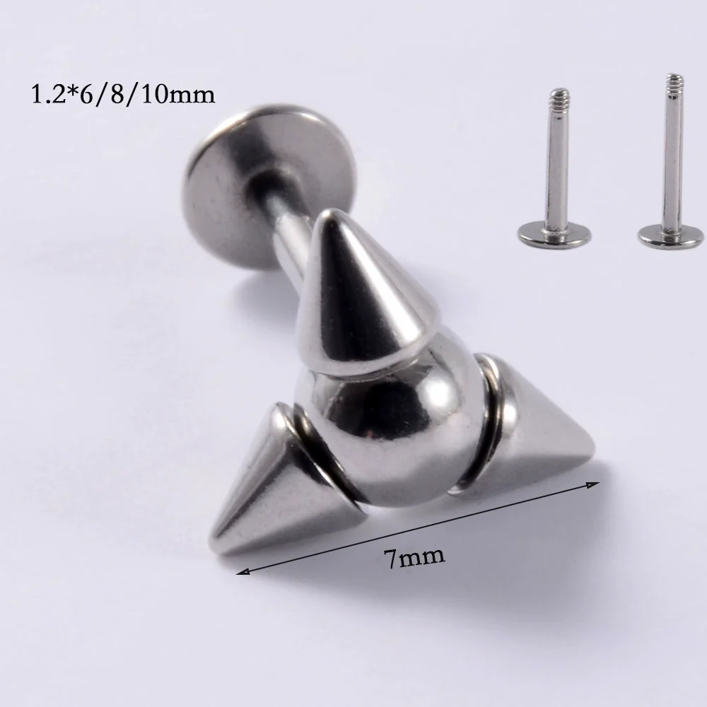 Stainless Steel Triangular Welding Punk Piercing Earrings With Tapered Outer Teeth And Steel Ball - Image 17