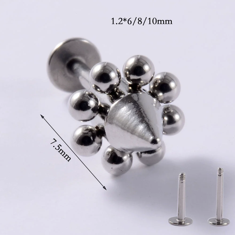 Stainless Steel Triangular Welding Punk Piercing Earrings With Tapered Outer Teeth And Steel Ball - Image 18