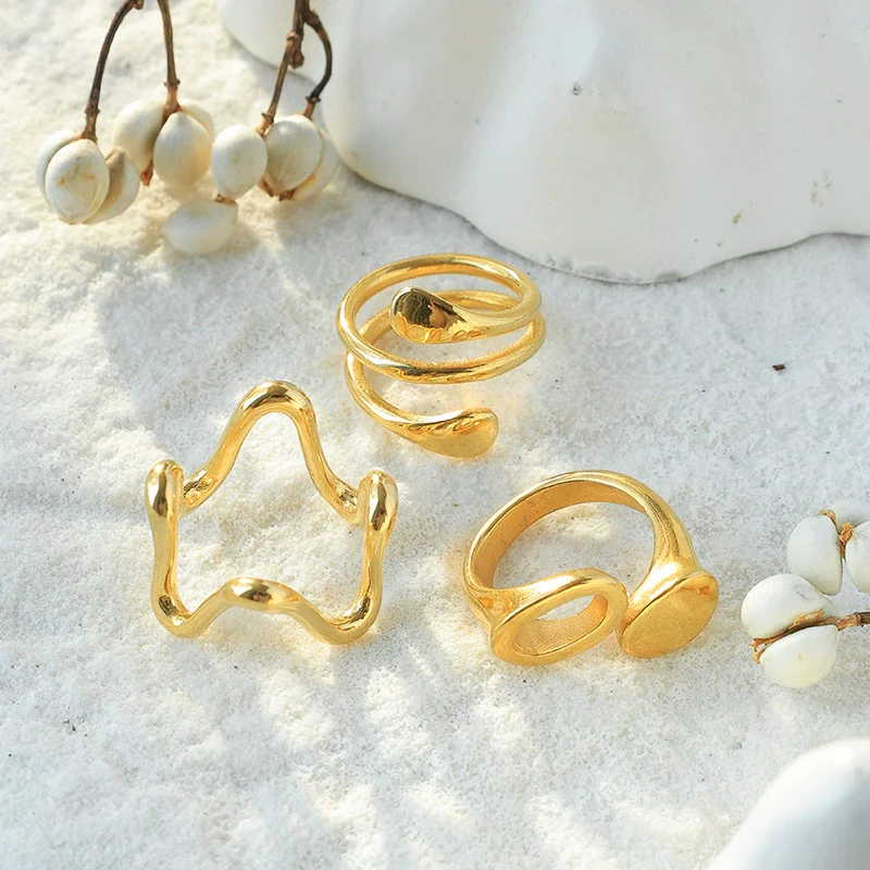 Stainless Steel Ushaped Irregular Wave Ring Electroplated Minimalist Geometric Style For Women - Image 2