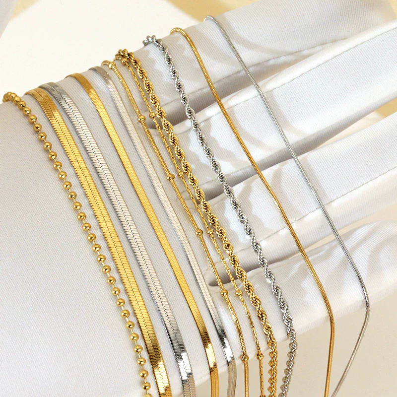 Stainless Steel Vacuum Electroplated Naked Chain Twist Chain Blade Round Snake Chain Single Chain Clavicle Chain Plain Chain
