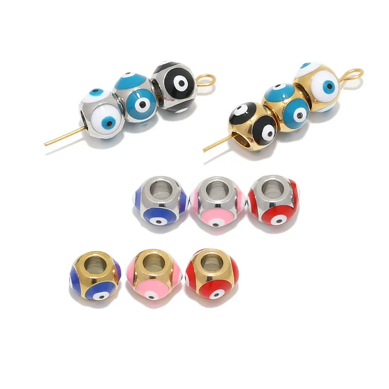Stainless Steel Vacuum Plated Dripping Oil Eyes Pattern Bracelet Loose Beads
