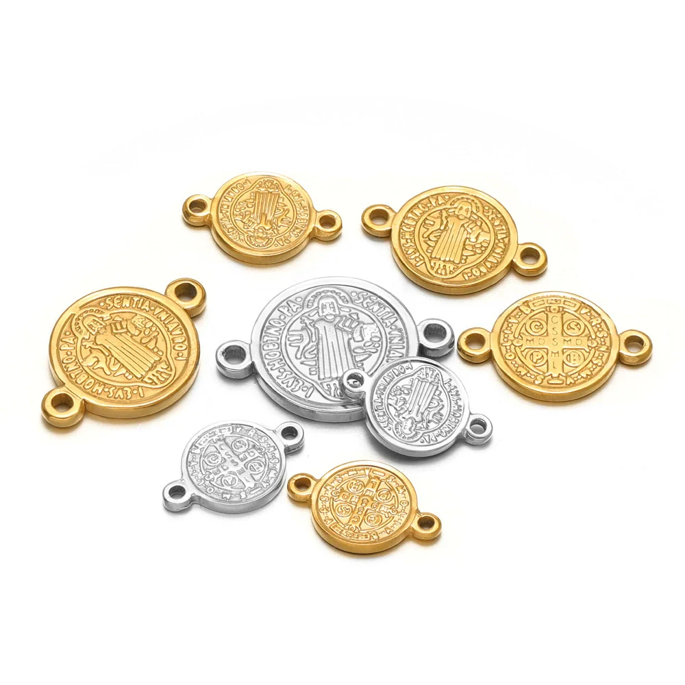Stainless Steel Vintage Religious Double Hole Pendant Electroplated For Diy Bracelet Necklace Accessories