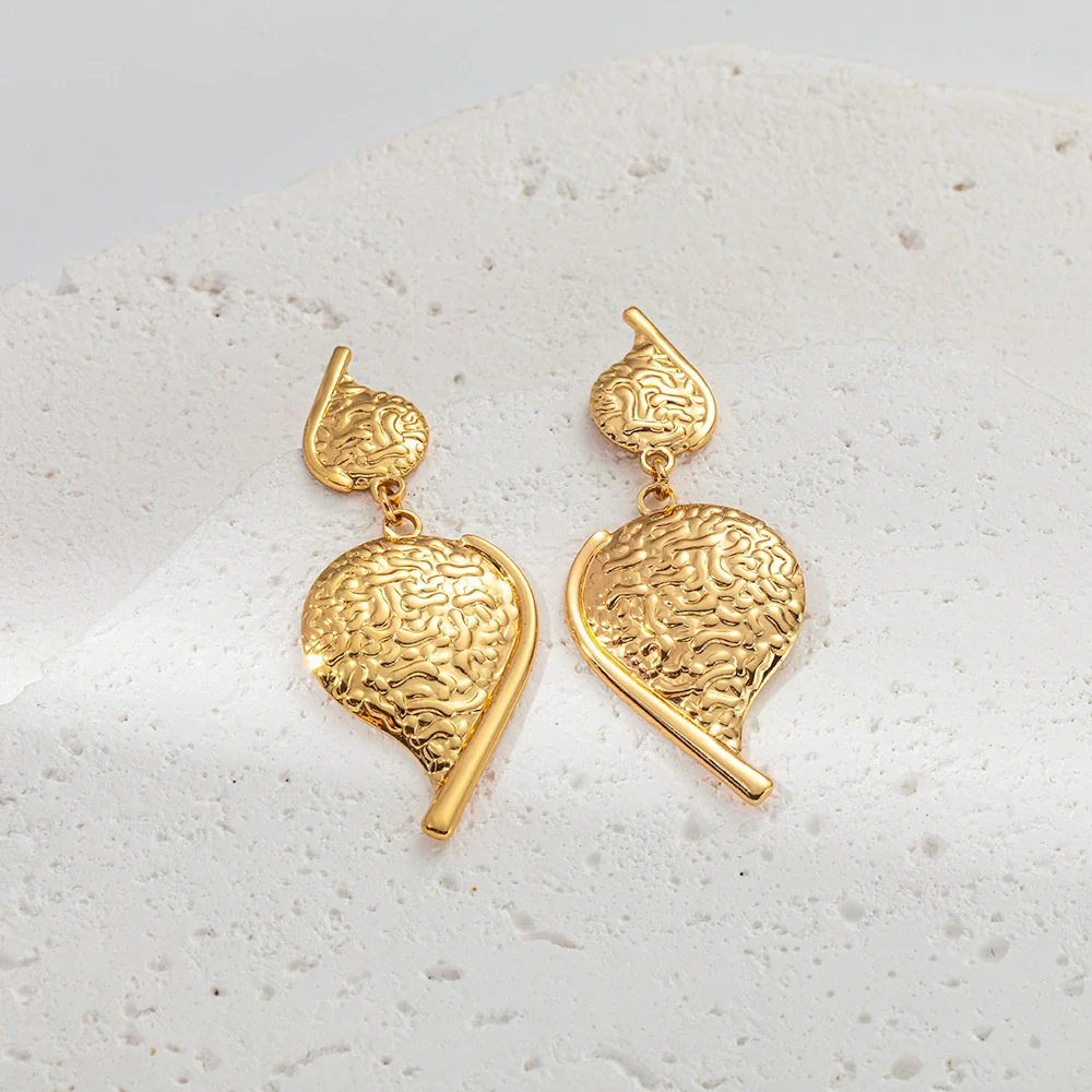 Stainless Steel Water Drop Embossed Electroplated Women's Earrings - Image 2