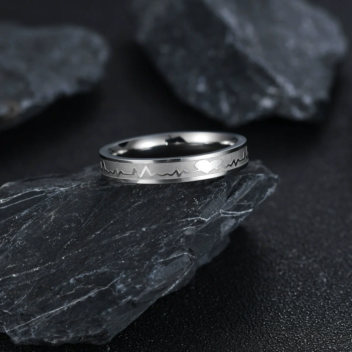 Stainless Steel Wave Pattern Seiko Couple Rings - Image 2