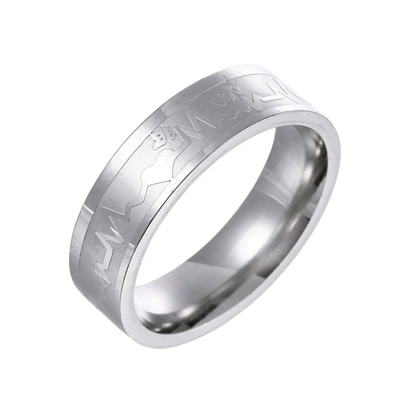 Stainless Steel Wave Pattern Seiko Couple Rings - Image 7
