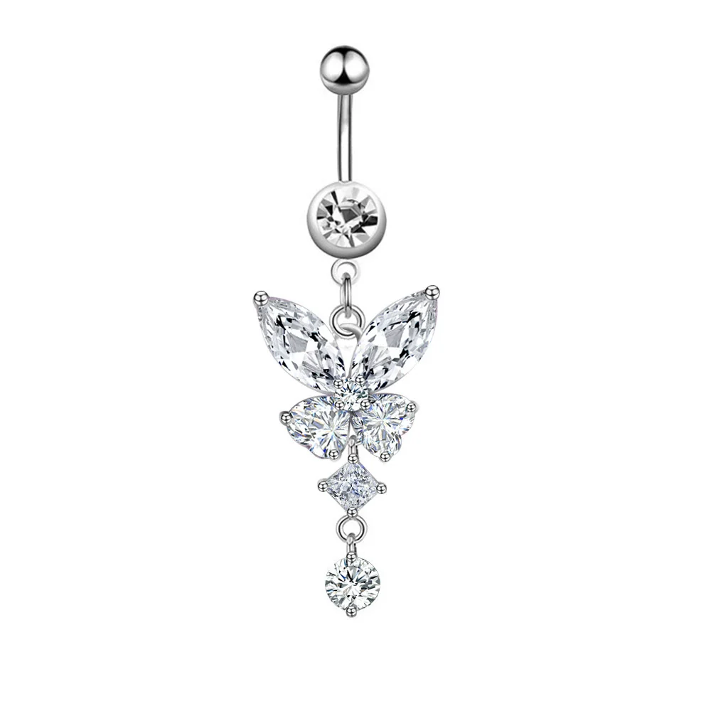 Stainless Steel Women's Body Piercing Jewelry Navel Ring With Heartshaped Butterfly Starshaped Leaves Pendant Alloy Inlaid Artificial And Semiprecious Stones Electroplated - Image 32