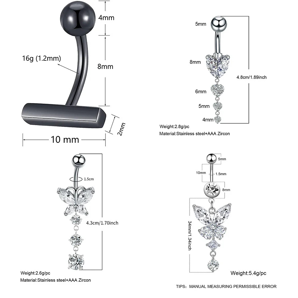 Stainless Steel Women's Body Piercing Jewelry Navel Ring With Heartshaped Butterfly Starshaped Leaves Pendant Alloy Inlaid Artificial And Semiprecious Stones Electroplated - Image 4