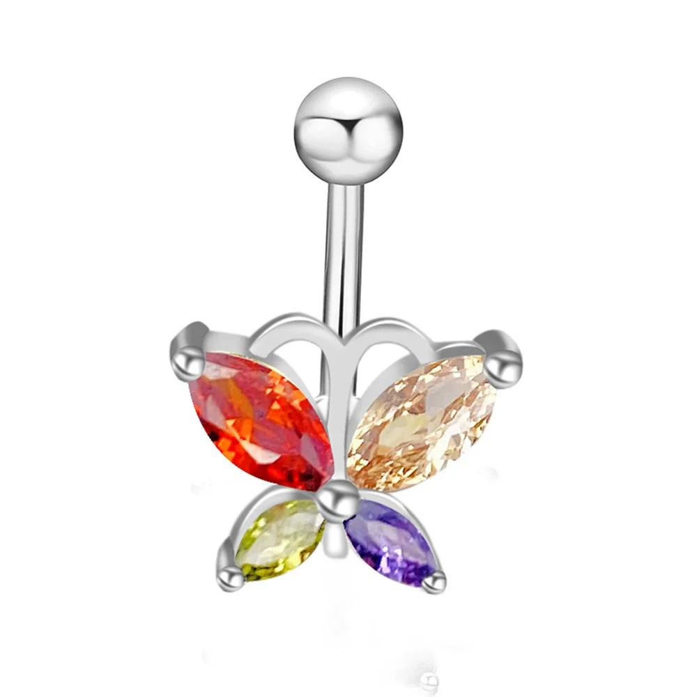 Stainless Steel Women's Body Piercing Jewelry Navel Ring With Heartshaped Butterfly Starshaped Leaves Pendant Alloy Inlaid Artificial And Semiprecious Stones Electroplated - Image 40