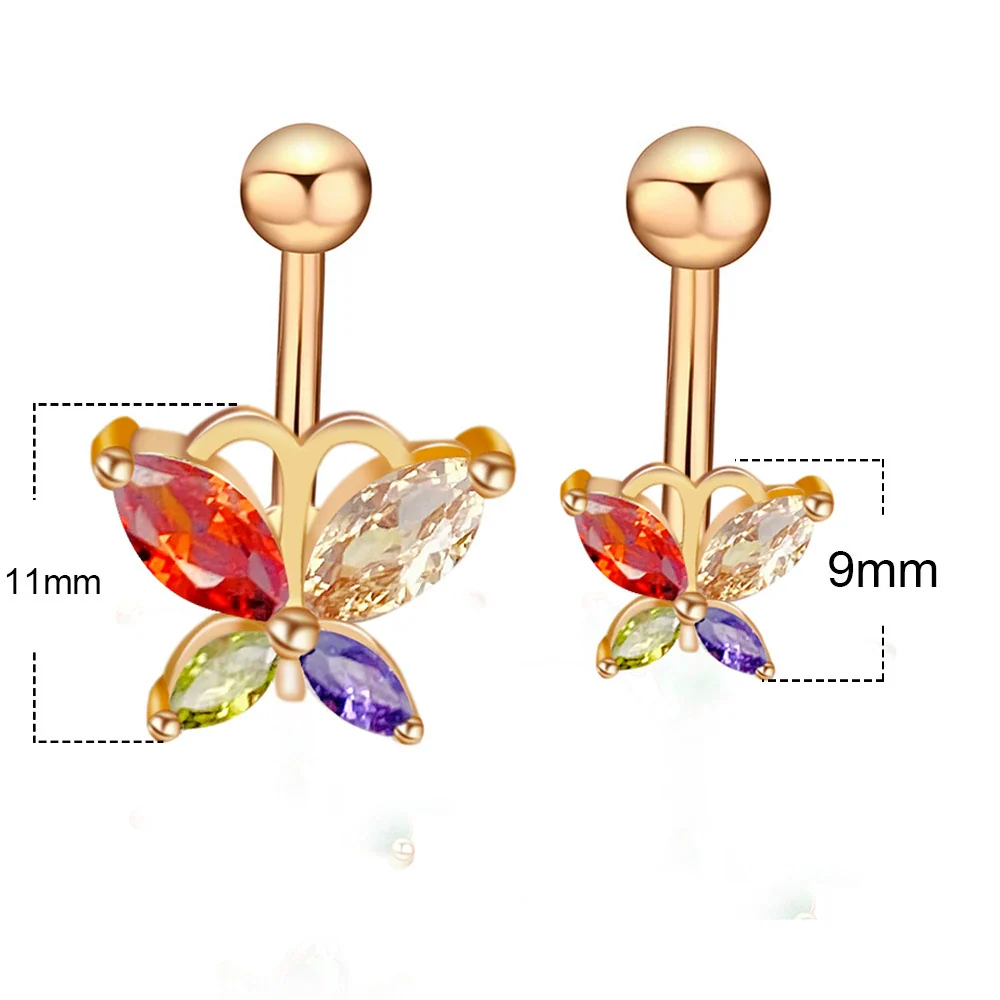 Stainless Steel Women's Body Piercing Jewelry Navel Ring With Heartshaped Butterfly Starshaped Leaves Pendant Alloy Inlaid Artificial And Semiprecious Stones Electroplated - Image 5