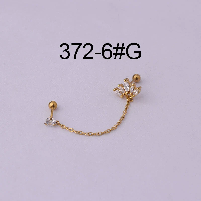 Stainless Steel Women's Double Ear Hole Ear Bone Nail Earrings With Flower Pattern And Electroplating Design - Image 17