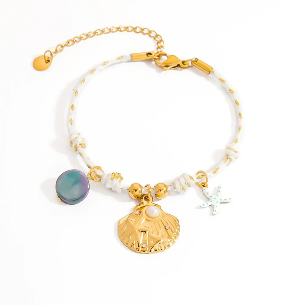 Stainless Steel Women's Geometric Fashion Minimalist Bracelet With Seaside Shell Starfish Pendant And Natural Stone Set With Diamonds Jewelry - Image 5