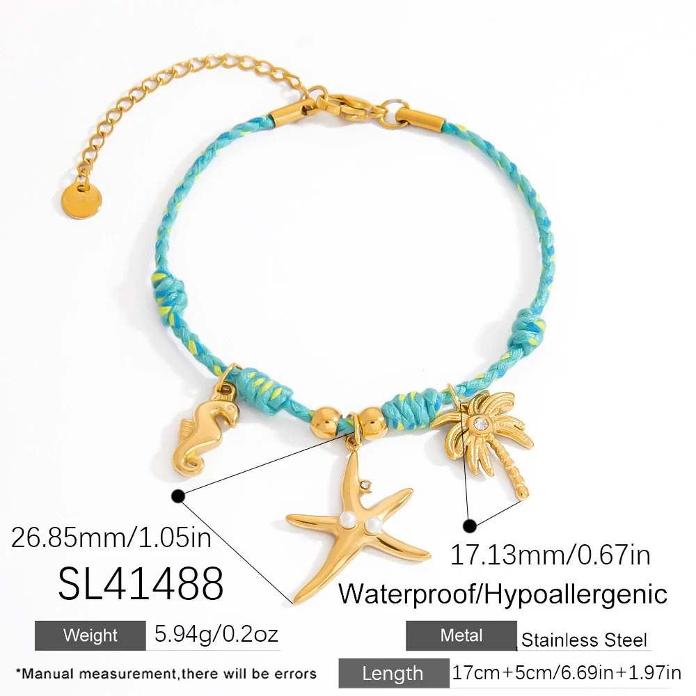 Stainless Steel Women's Geometric Fashion Minimalist Bracelet With Seaside Shell Starfish Pendant And Natural Stone Set With Diamonds Jewelry - Image 6