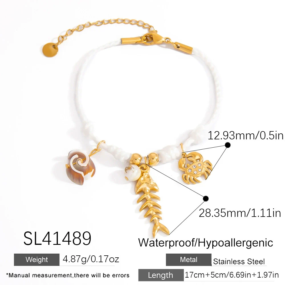 Stainless Steel Women's Geometric Fashion Minimalist Bracelet With Seaside Shell Starfish Pendant And Natural Stone Set With Diamonds Jewelry - Image 7