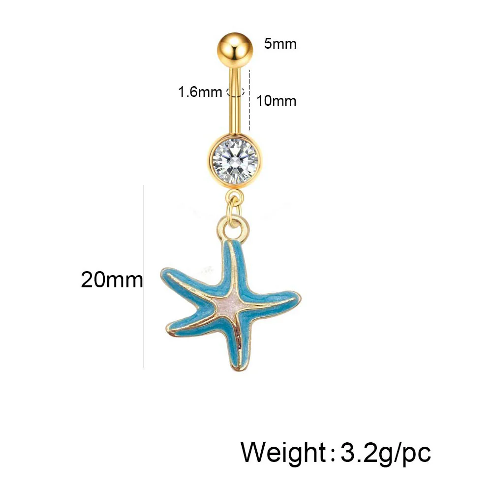 Stainless Steel Women's Navel Ring With Starfish And Star Shaped Pendant Electroplated - Image 10