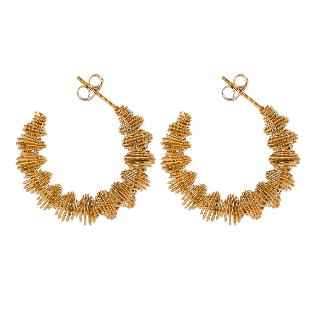 Stainless Steel Women's Spring Cshaped Bamboo Twist Water Drop Asymmetry Pendant Earrings Jewelry Accessories Electroplated - Image 11