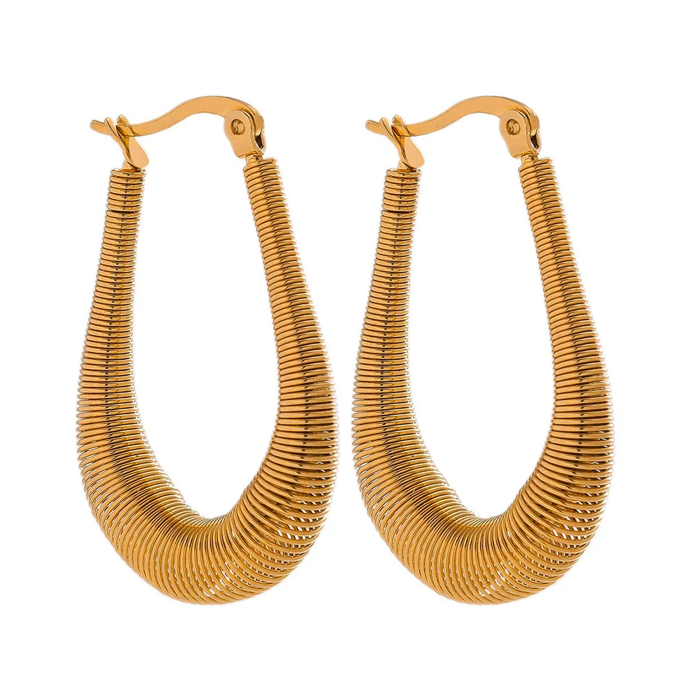 Stainless Steel Women's Spring Cshaped Bamboo Twist Water Drop Asymmetry Pendant Earrings Jewelry Accessories Electroplated - Image 12