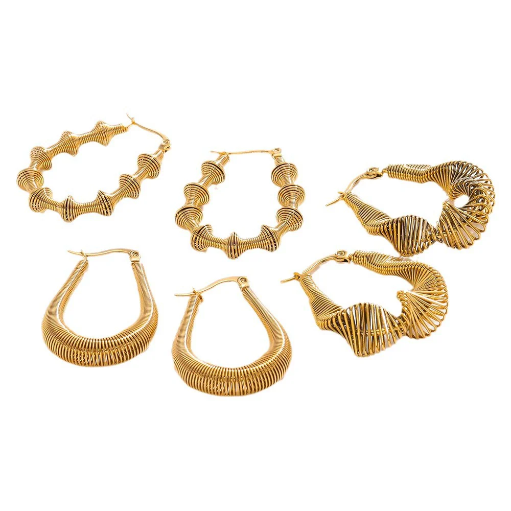 Stainless Steel Women's Spring Cshaped Bamboo Twist Water Drop Asymmetry Pendant Earrings Jewelry Accessories Electroplated - Image 5