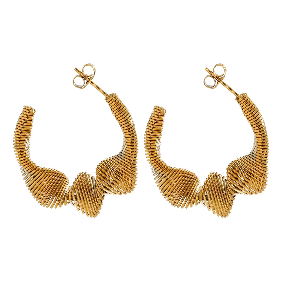 Stainless Steel Women's Spring Cshaped Bamboo Twist Water Drop Asymmetry Pendant Earrings Jewelry Accessories Electroplated - Image 7