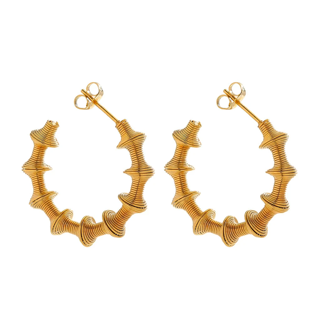Stainless Steel Women's Spring Cshaped Bamboo Twist Water Drop Asymmetry Pendant Earrings Jewelry Accessories Electroplated - Image 9