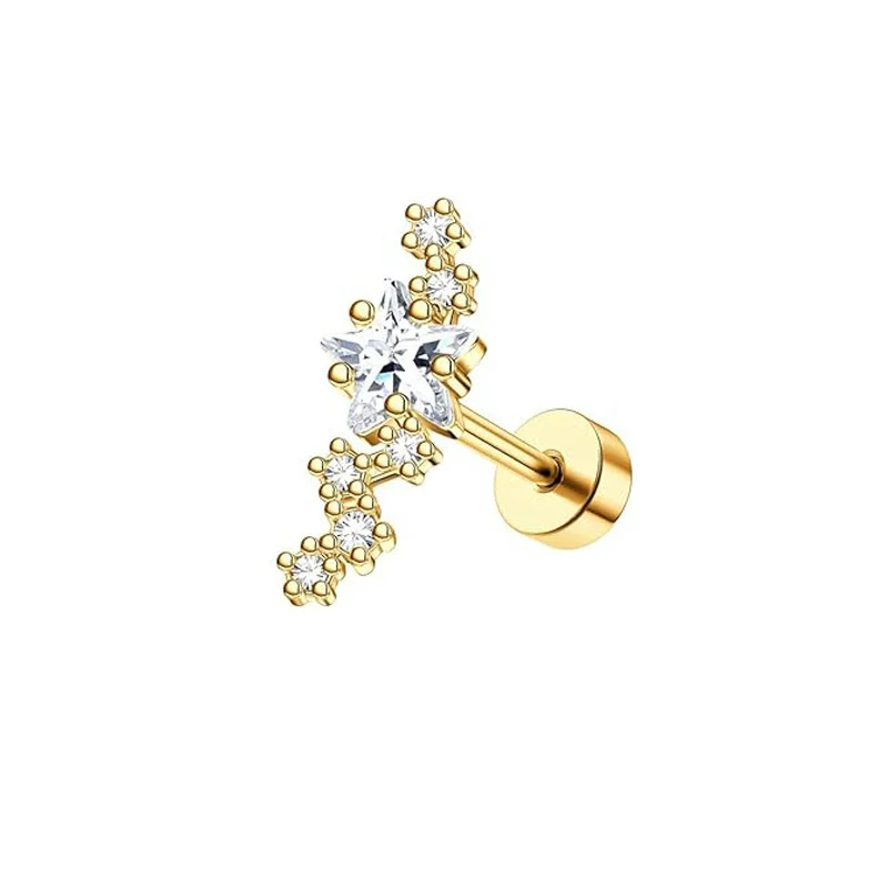 Stainless Steel Women's Star Shape Earrings With 14K Real Gold Plating - Image 12