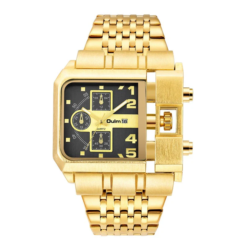 Steel Band Gold Punk Quartz Watch With Large Square Dial - Image 2