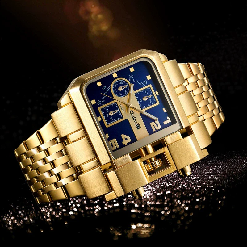 Steel Band Gold Punk Quartz Watch With Large Square Dial - Image 4