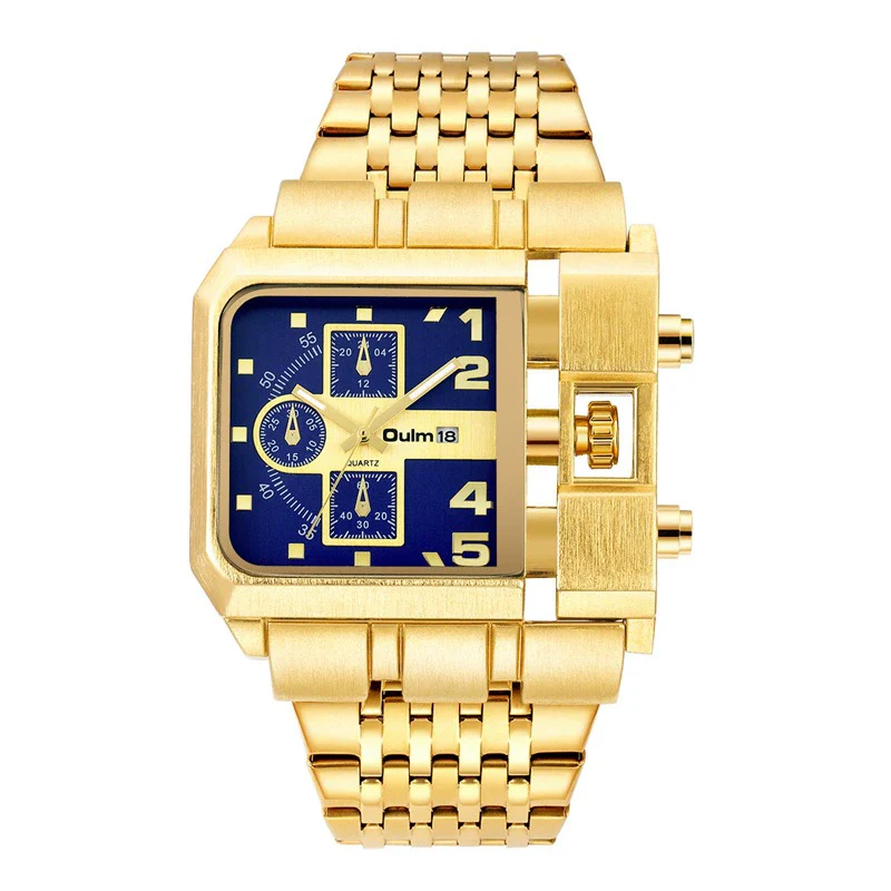 Steel Band Gold Punk Quartz Watch With Large Square Dial - Image 6