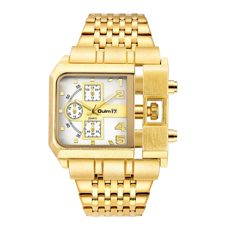 Steel Band Gold Punk Quartz Watch With Large Square Dial - Image 8