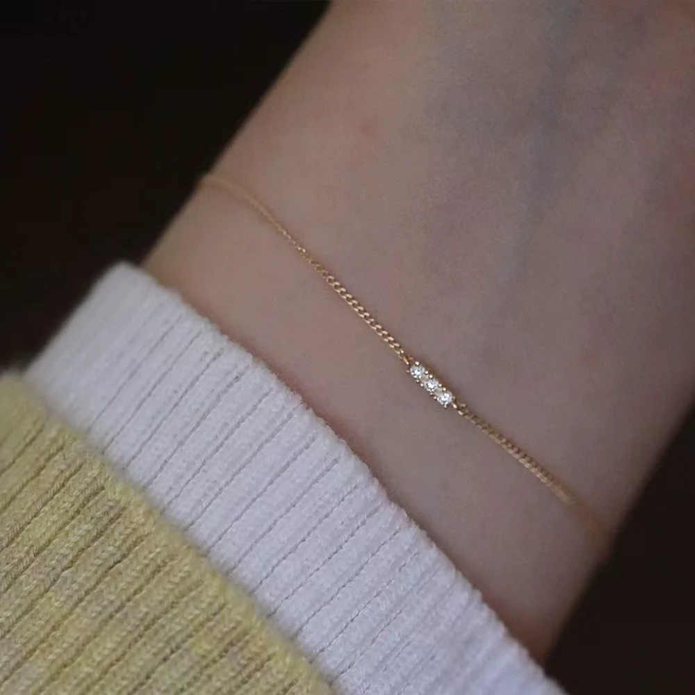 Sterling Silver 925 Bracelet Plated With 14K Gold Geometric Pattern Zircon Inlaid Diamond Design - Image 2
