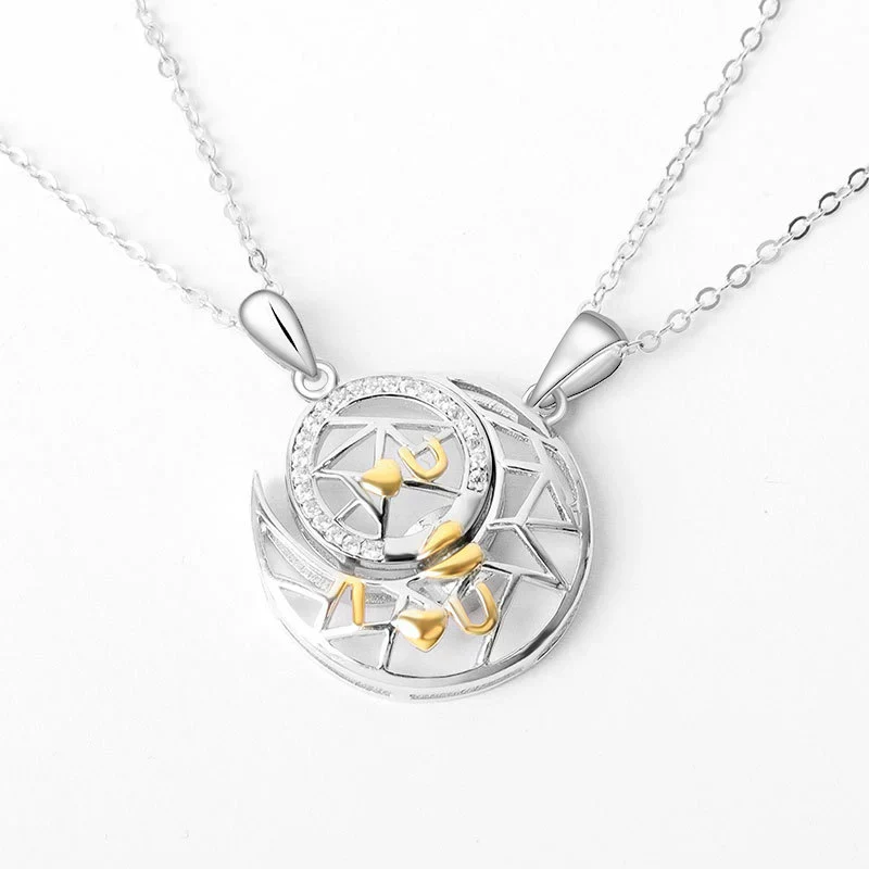 Sterling Silver Couple Necklaces With Planet Moon Pattern And Electroplating Design - Image 5