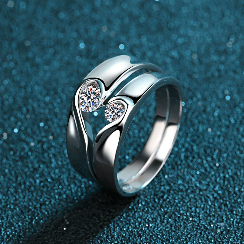 Sterling Silver Couple Ring With Heart Pattern And Electroplating Process