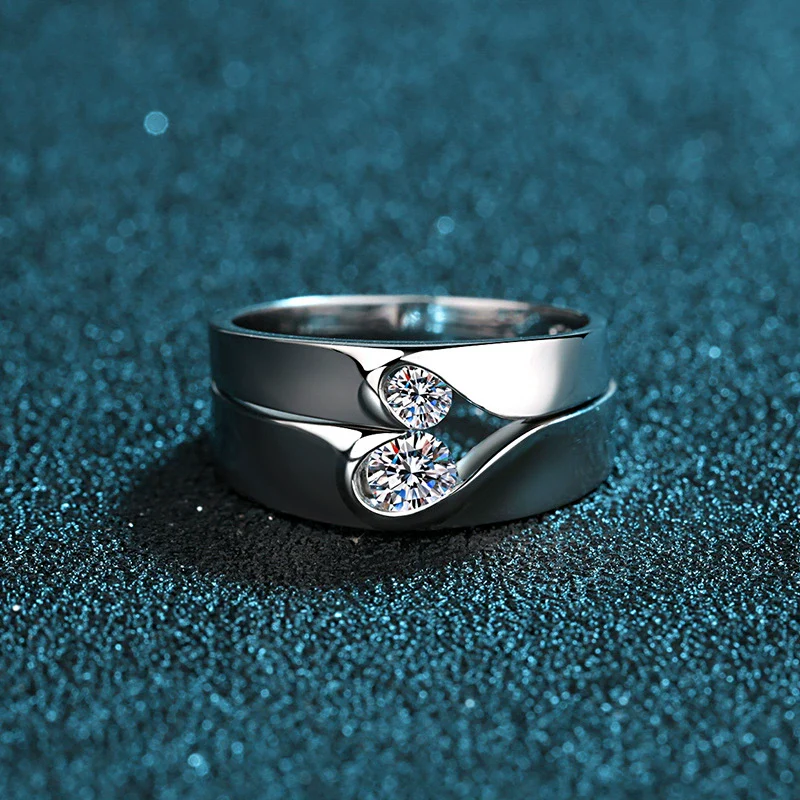 Sterling Silver Couple Ring With Heart Pattern And Electroplating Process - Image 2