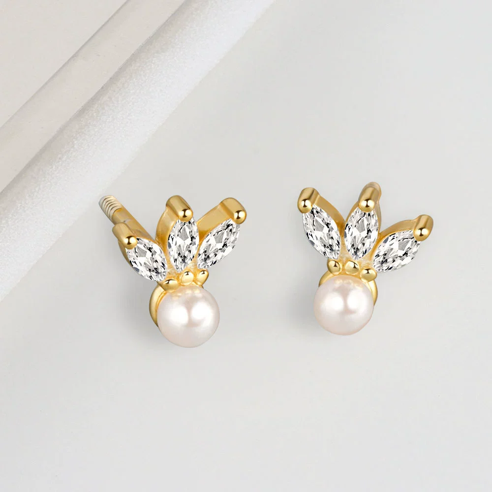 Sterling Silver Geometric Horse Eye Zircon Screw Earrings With Electroplating Treatment