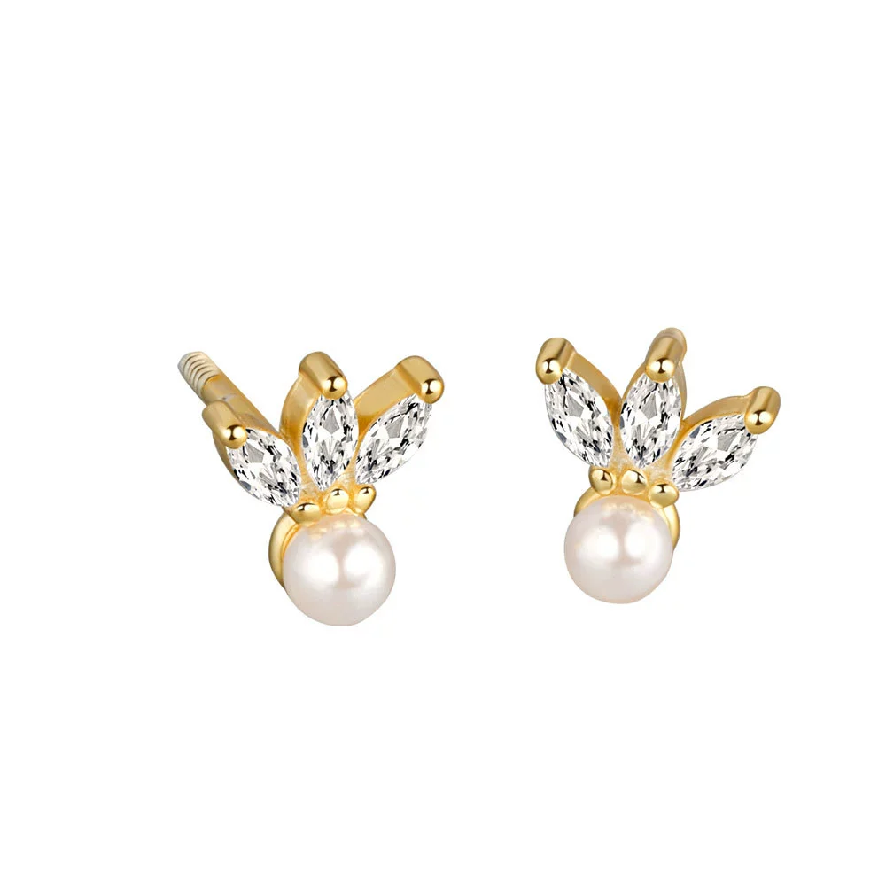Sterling Silver Geometric Horse Eye Zircon Screw Earrings With Electroplating Treatment - Image 5