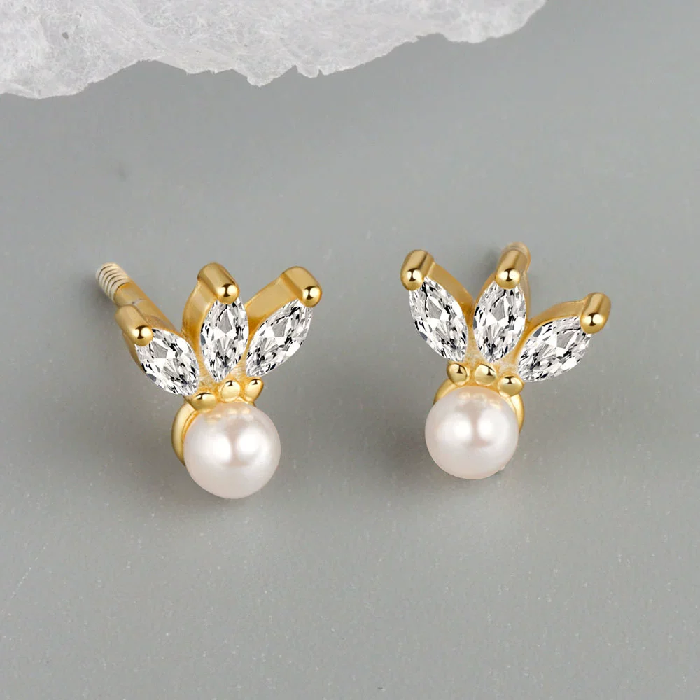 Sterling Silver Geometric Horse Eye Zircon Screw Earrings With Electroplating Treatment - Image 6