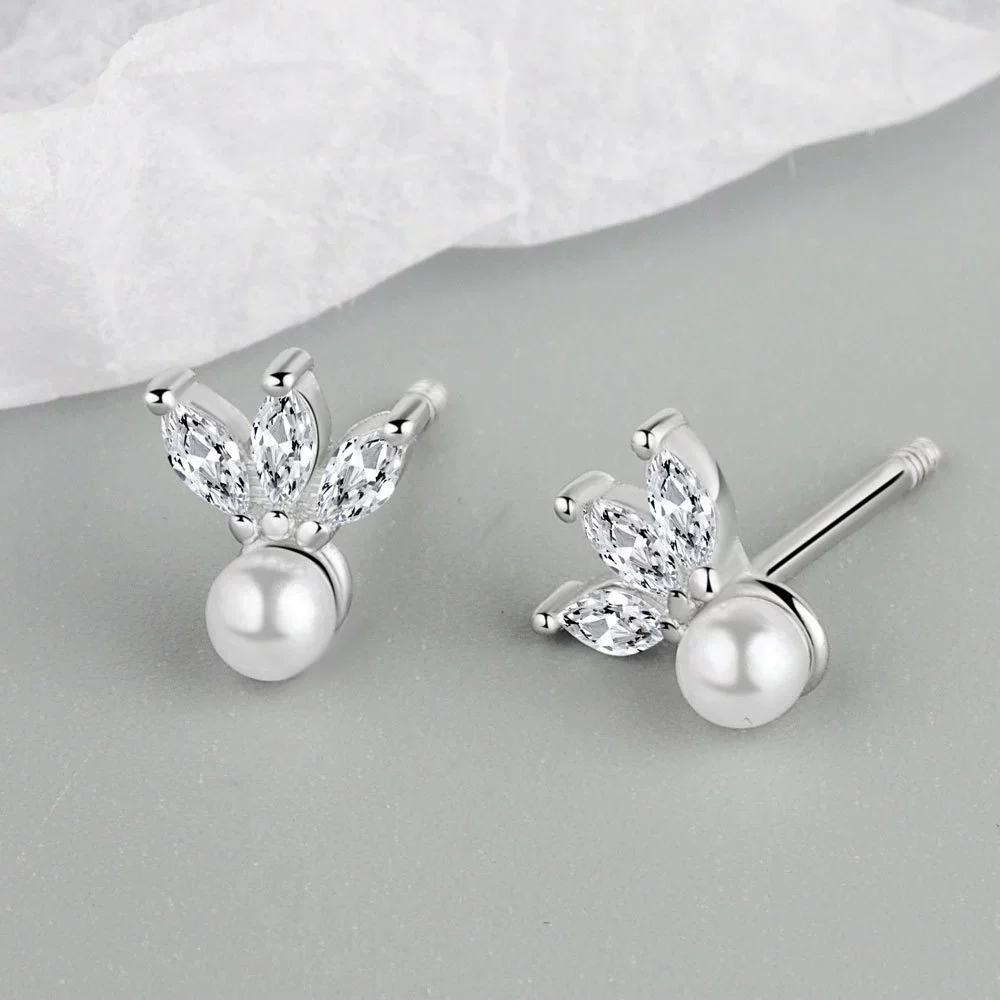 Sterling Silver Geometric Horse Eye Zircon Screw Earrings With Electroplating Treatment - Image 7