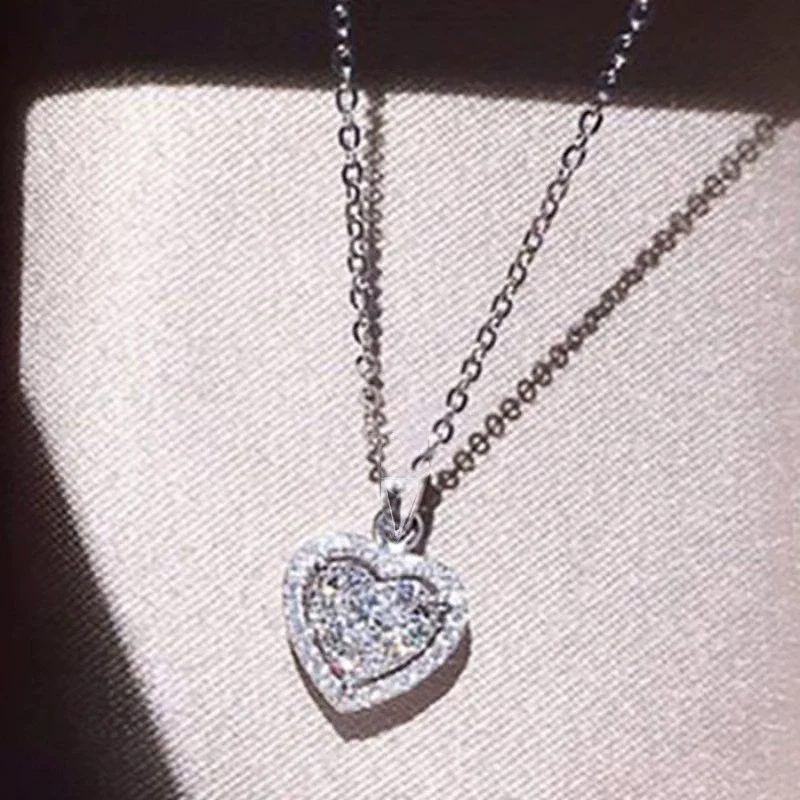 Sterling Silver Heartshaped Diamond Necklace O Chain - Image 2
