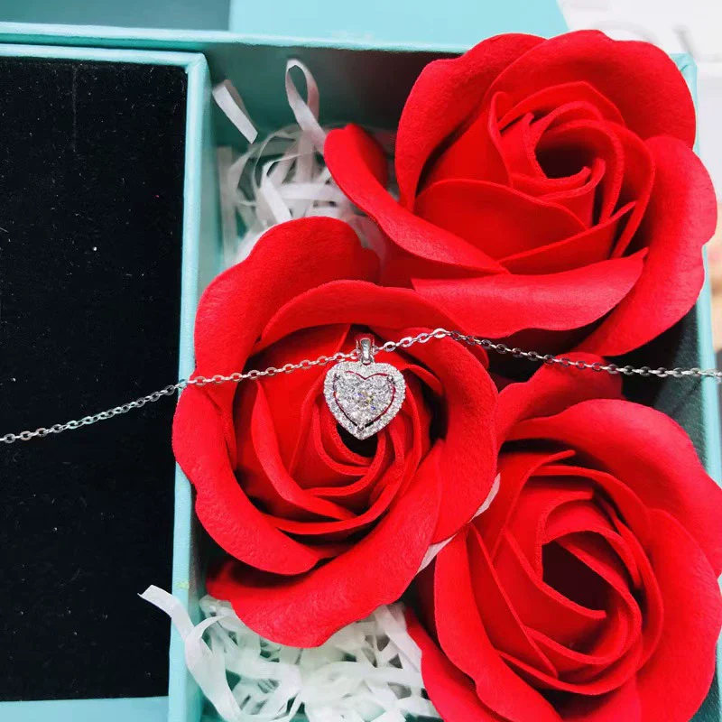 Sterling Silver Heartshaped Diamond Necklace O Chain - Image 4