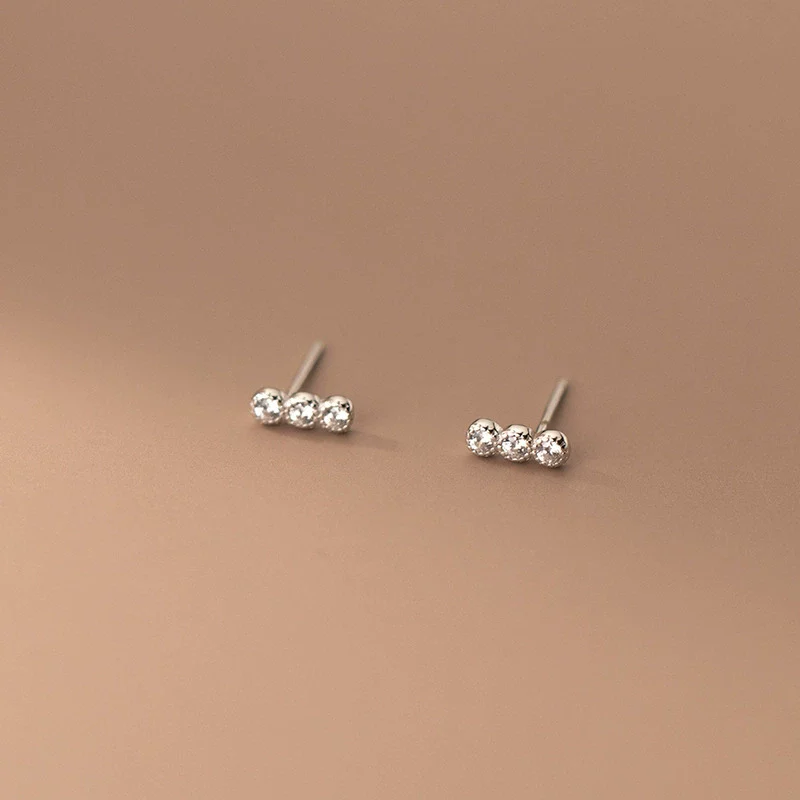 Sterling Silver Threediamond Earrings Simple Geometric Style 14K Gold Plated - Image 2