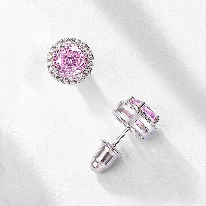 Stud Earrings 925 Silver Geometric Light Luxury Color Zirconium