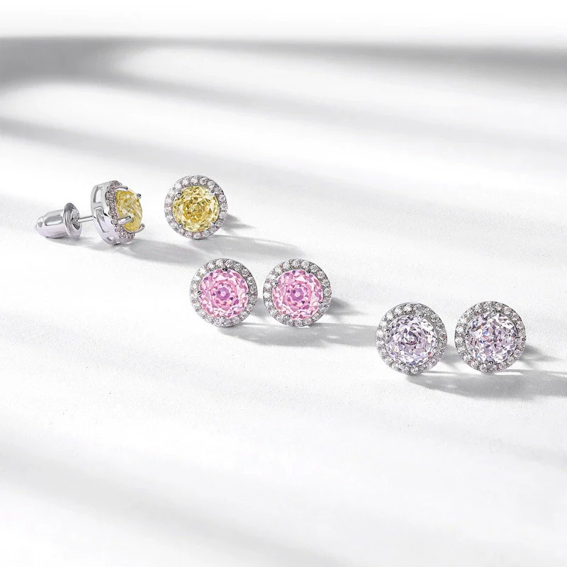 Stud Earrings 925 Silver Geometric Light Luxury Color Zirconium - Image 2