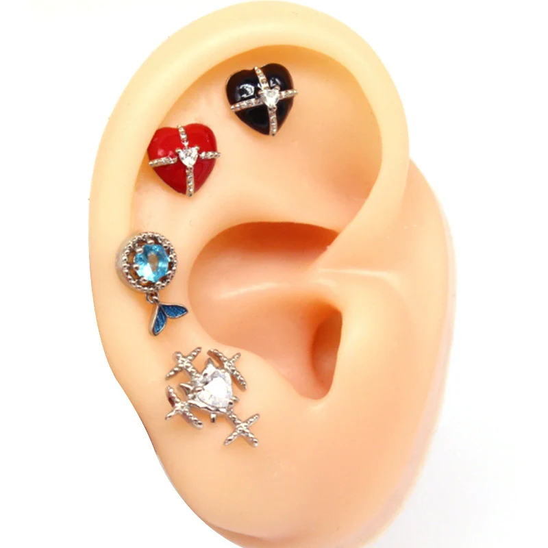 Stud Earrings Copper Sweet Cool Style Heart Shape Star Electroplated - Image 2