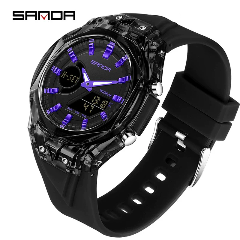 Student Multifunction Electronic Watch Tpu Strap Abs Case Acrylic Mirror Round Dial Sports Style Luminous Waterproof - Image 2