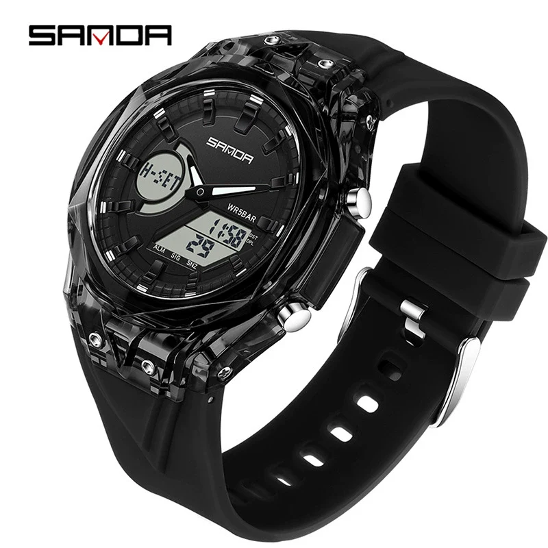 Student Multifunction Electronic Watch Tpu Strap Abs Case Acrylic Mirror Round Dial Sports Style Luminous Waterproof - Image 4