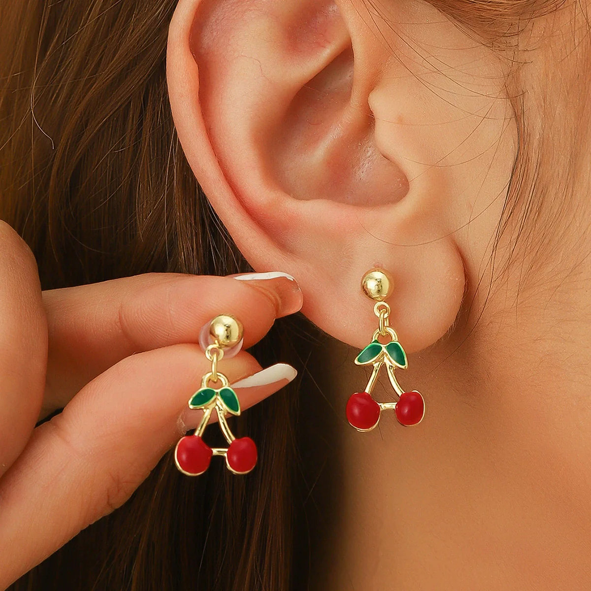 Summer Earrings Zinc Alloy Fruit Cherry Sweet Style For Women - Image 2