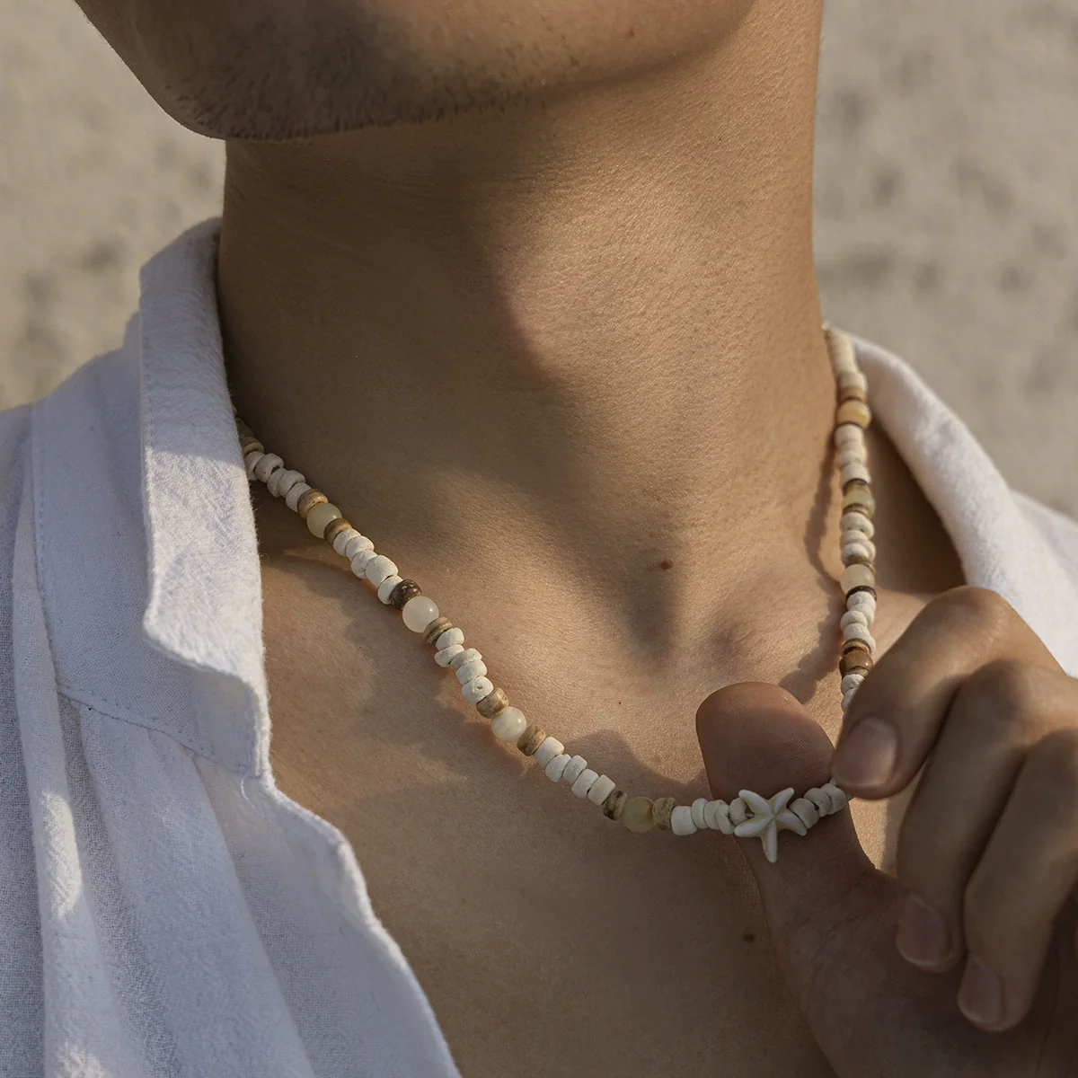 Surfer Coconut Shell Starfish Men's Hiphop Handmade Bead Clavicle Chain Jewelry With Geometric Pattern - Image 2