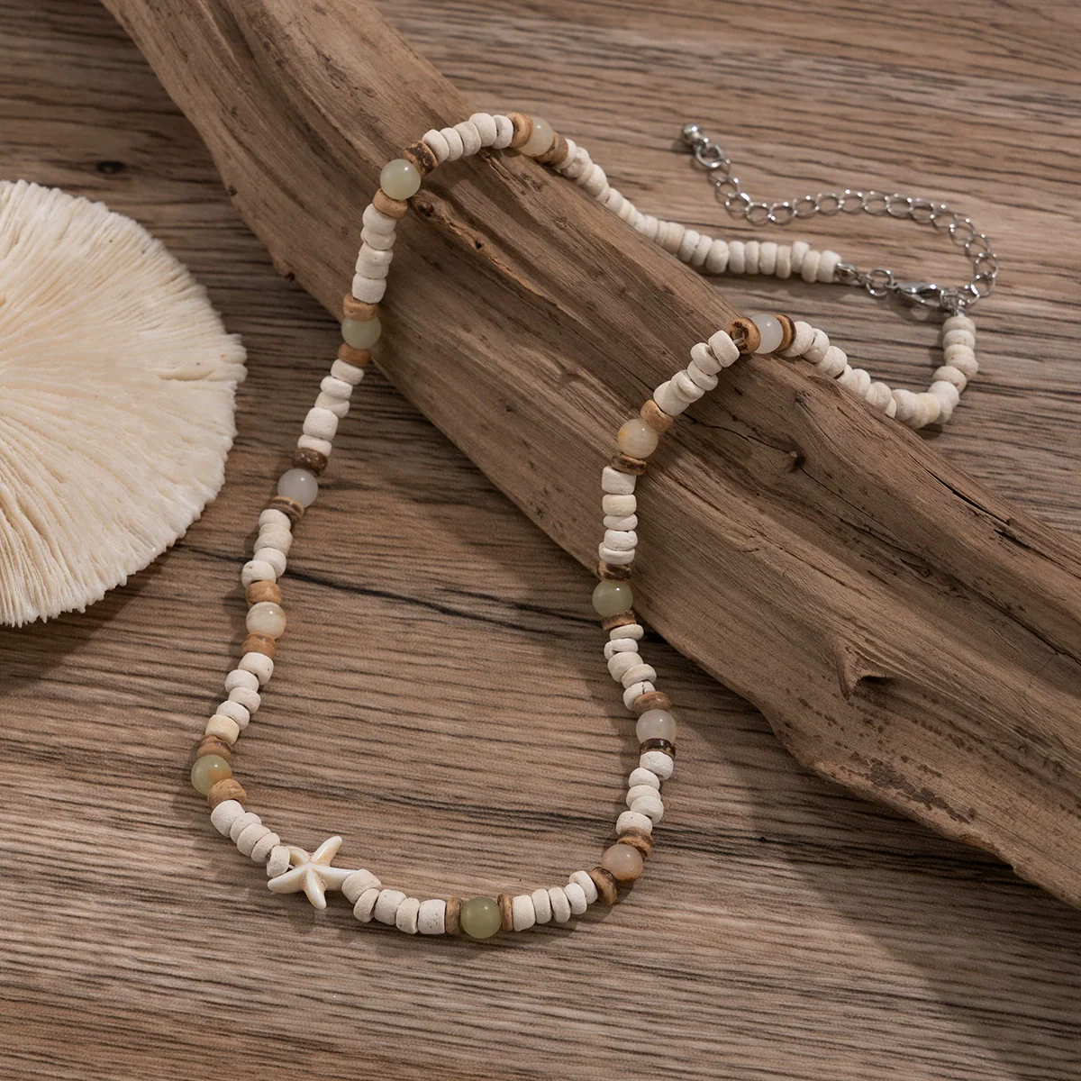 Surfer Coconut Shell Starfish Men's Hiphop Handmade Bead Clavicle Chain Jewelry With Geometric Pattern - Image 4