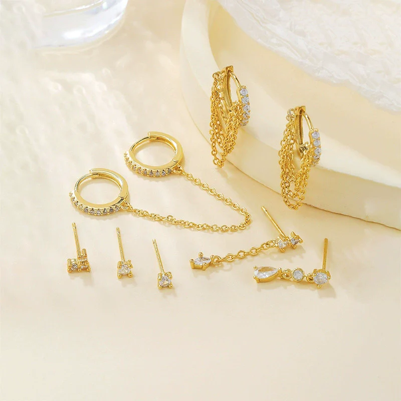 Tassel Chain Drop Shape S925 Silver Needle Earrings Copper Light Luxury Style With Zirconia For Women - Image 2
