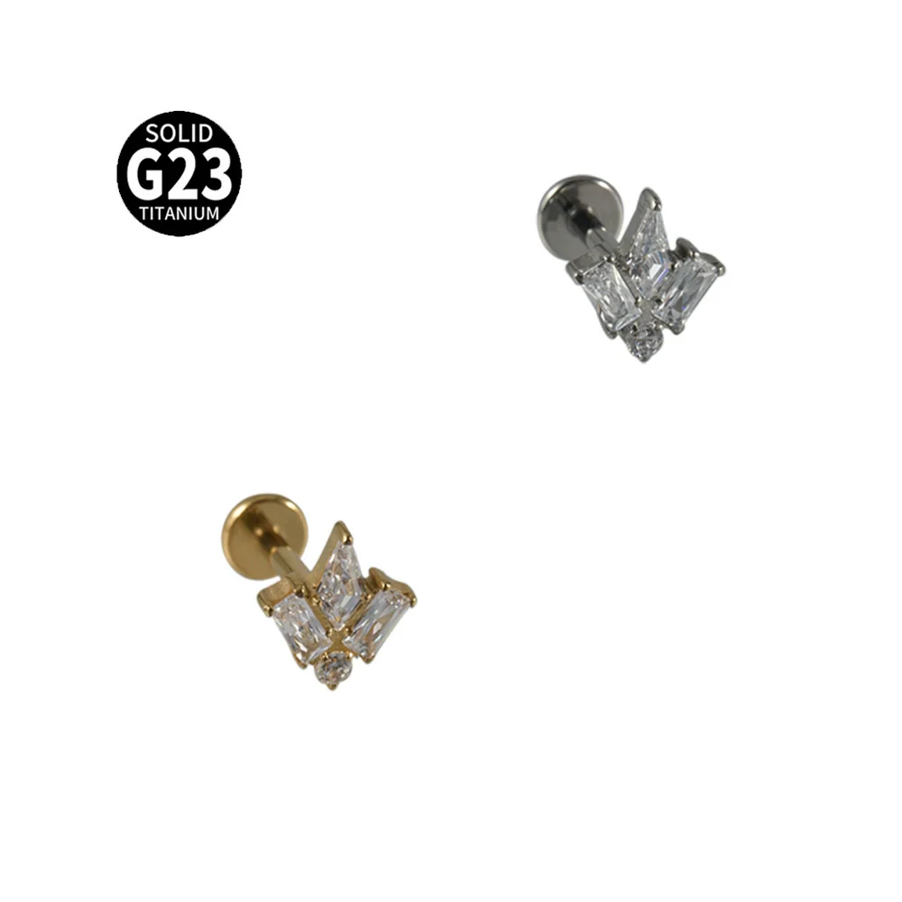 Titanium Alloy Clawshaped Marquise Flower Zircon Earrings And Rhombus Lip Rings With Electroplating Leaves Diamond Square Pattern Simple Style Unisex - Image 10